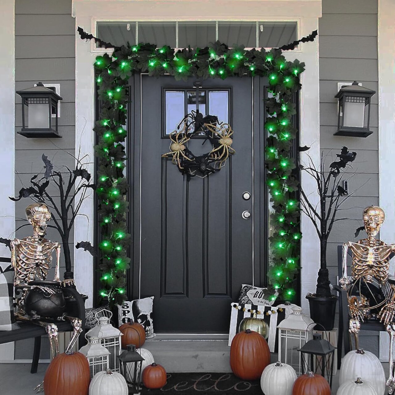Decor 2 Pack Lighted Halloween Black Garland for Home Decorations